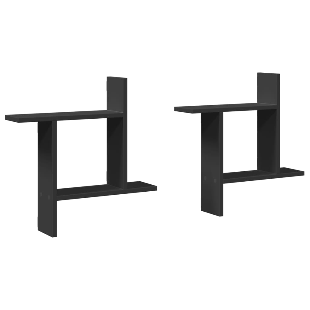 2 db fekete szerelt fa fali polc 50 x 12 x 50 cm (853255)