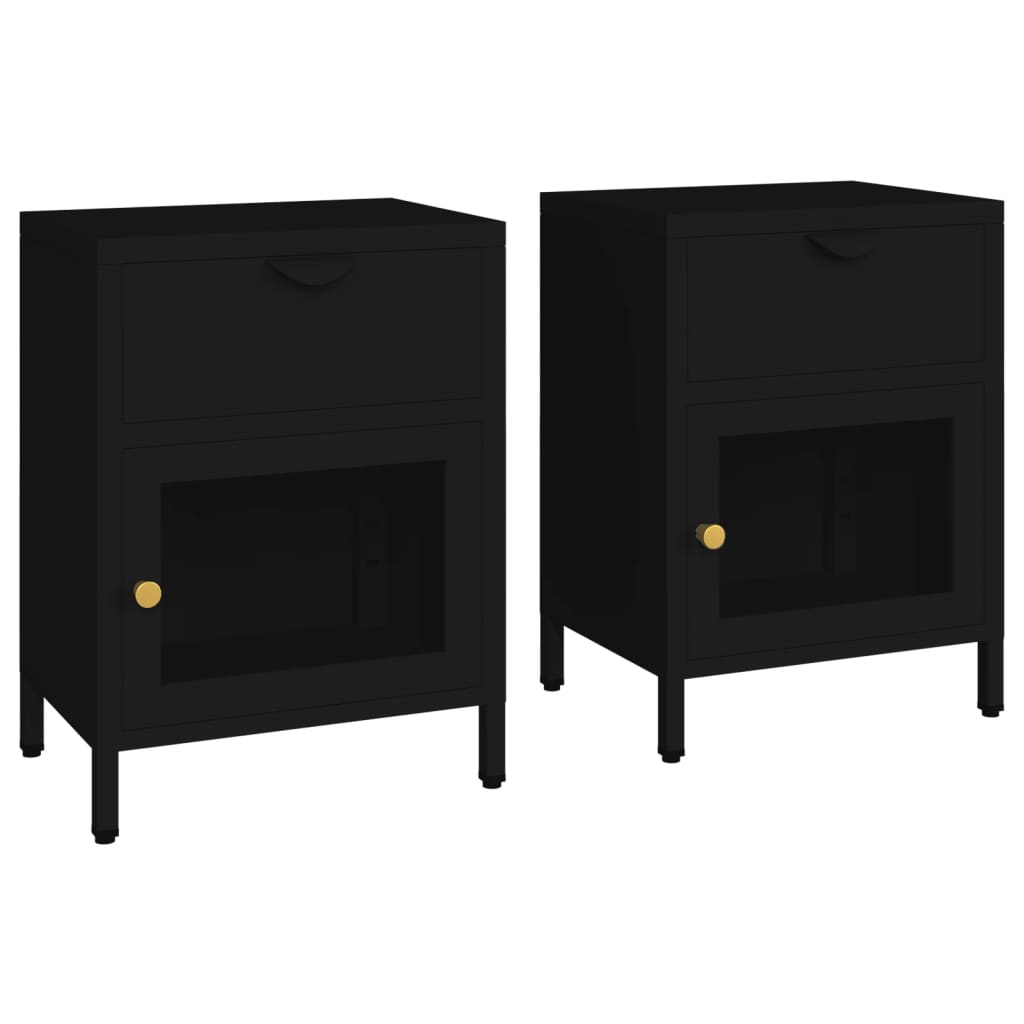 2 db fekete acél és üveg éjjeliszekrény 40 x 30 x 54,5 cm (3095202)