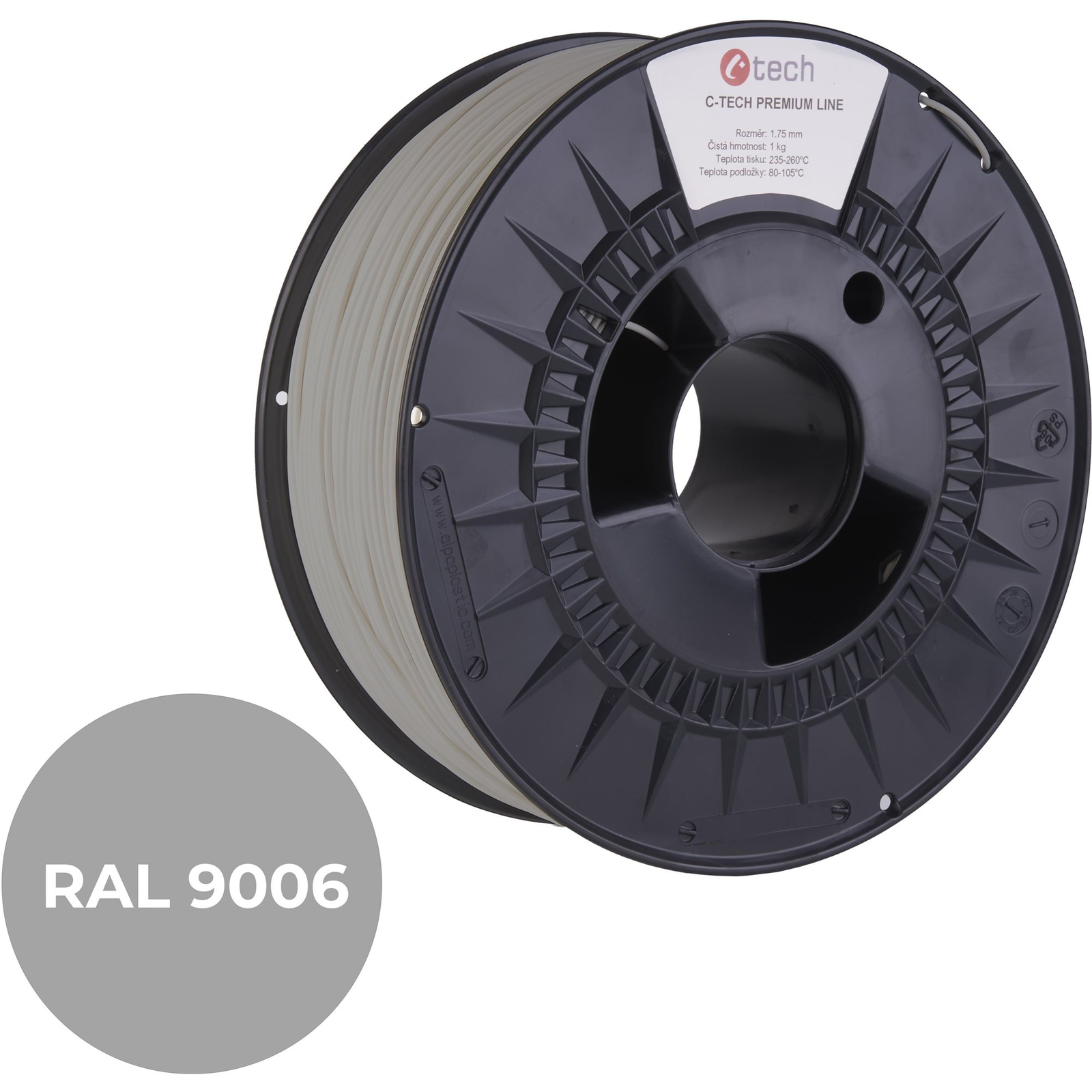 C-TECH PREMIUM LINE PLA 3D nyomtatószál, fehéralumínium RAL9006 (3DF-P-PLA1.75-9006)