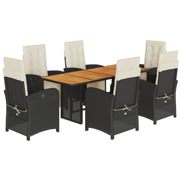 Set mobilier de grădină cu perne, 7 piese, negru, poliratan