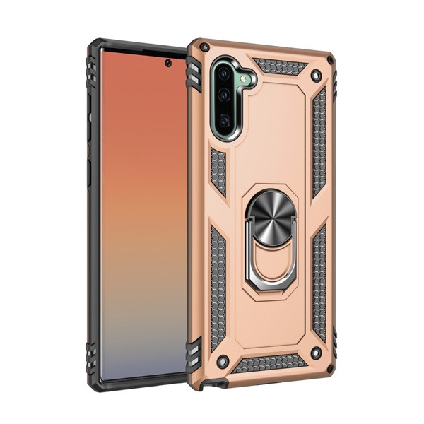 Samsung Galaxy Note 10 / 10 5G SM-N970 / N971, Műanyag hátlap védőtok, közepesen ütésálló, szilikon belső, telefontartó gyűrű, Defender, arany