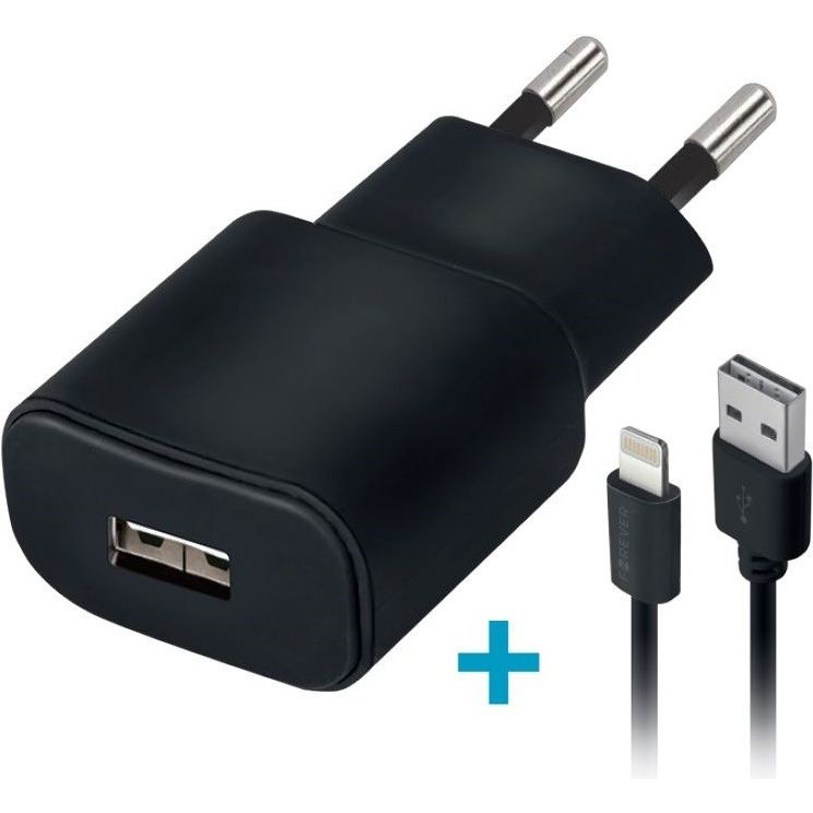 Forever TC-01 Hálózati Töltő 1xUSB-A Csatlakozással 2A+Lightning Kábel-Fekete (GSM032678)