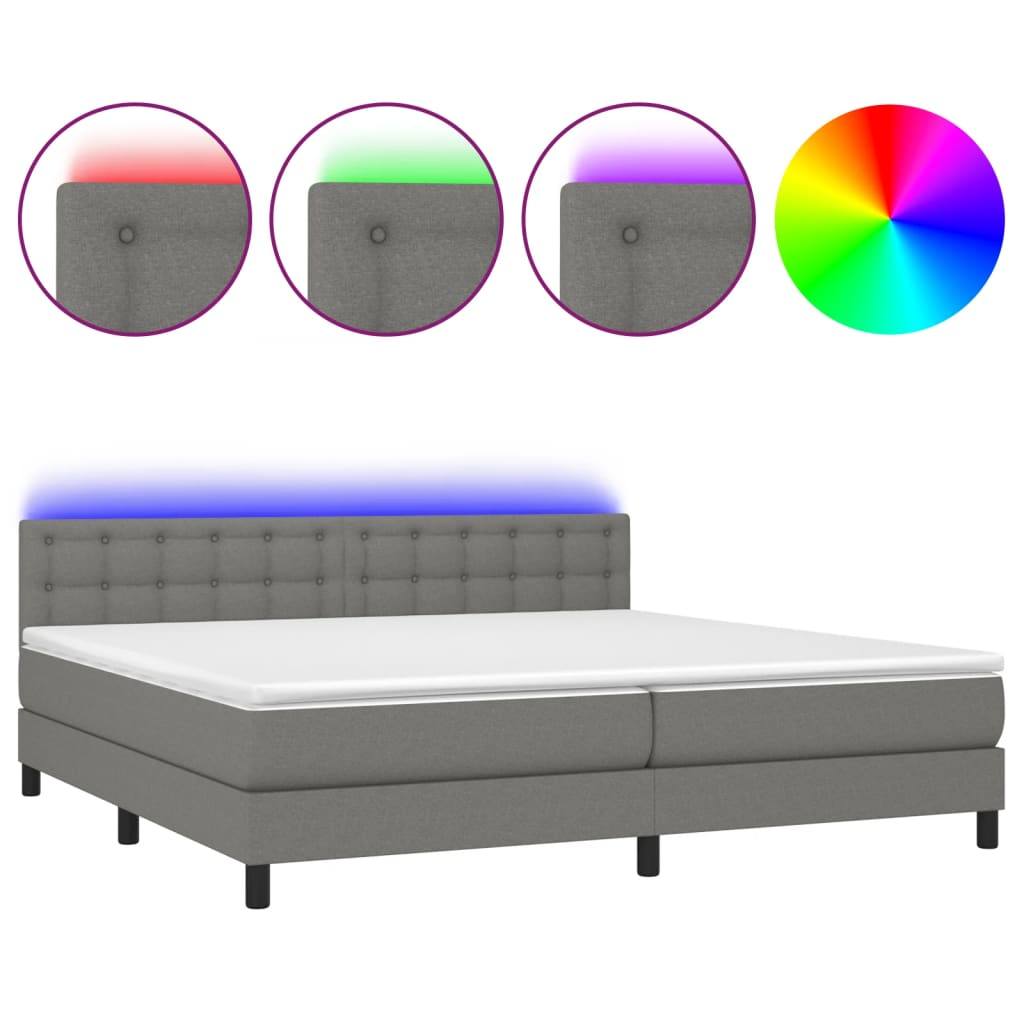 sötétszürke szövet rugós és LED-es ágy matraccal 200x200 cm (3133502)