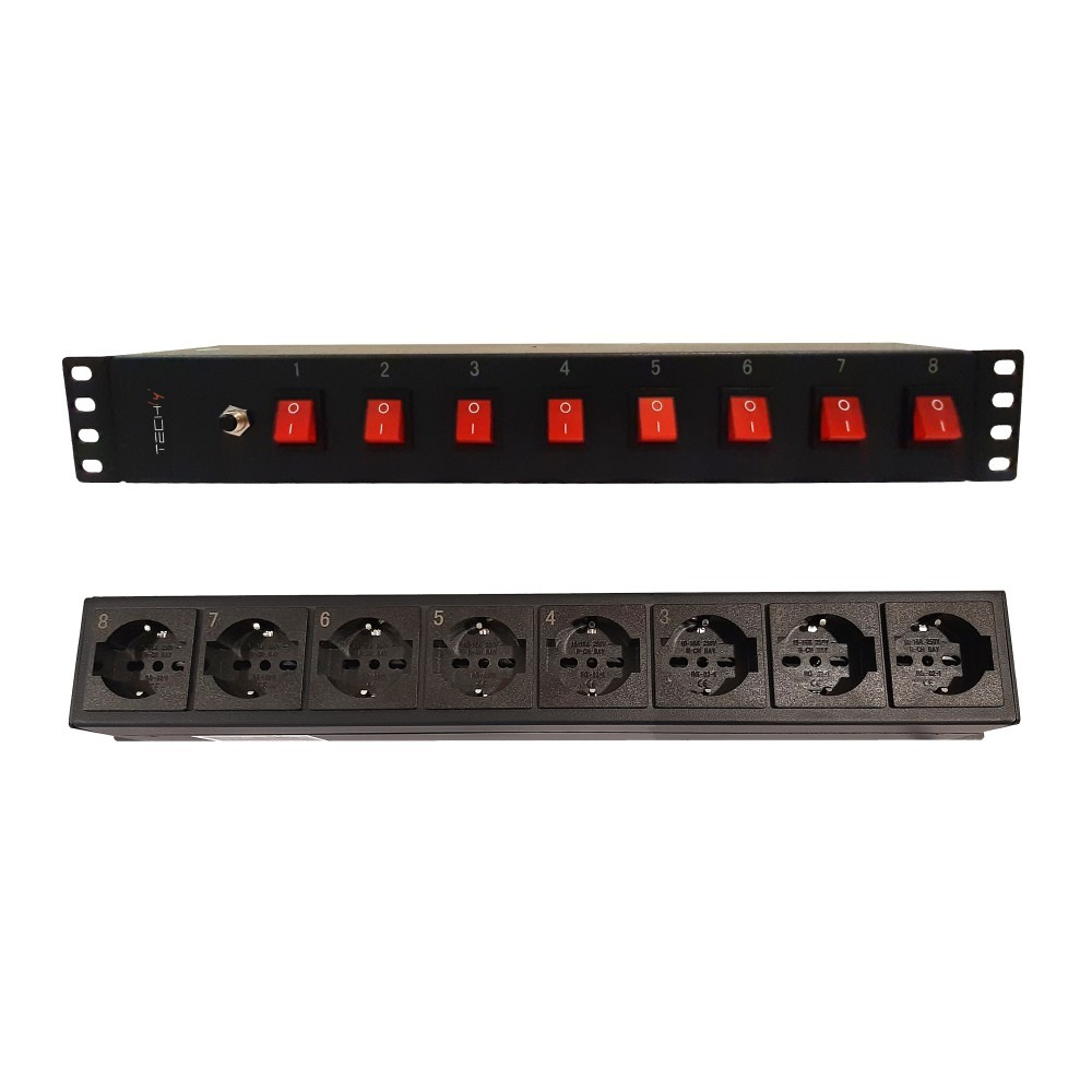 Techly I-CASE STRIP-815I 230V Rack elosztó 8 aljzatos 1.8m - Fekete (367829)