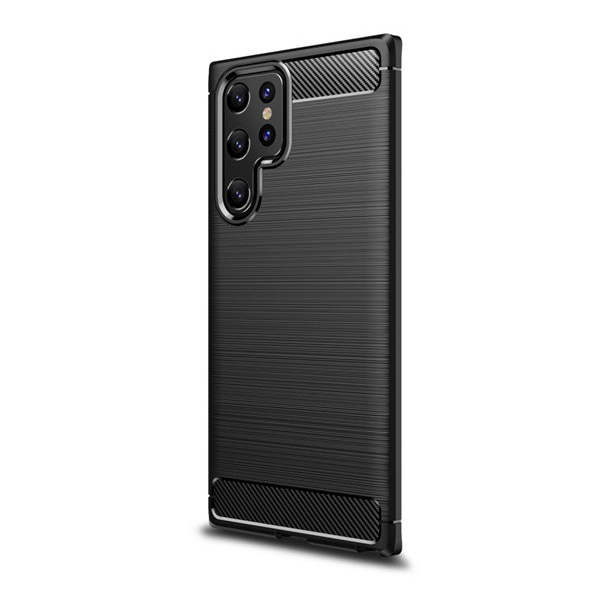 Protector de telefon din silicon Samsung Galaxy S22 Ultra 5G (Sm-S908) (rezistent mediu la impact, colt perna de aer, periat, model carbon) negru