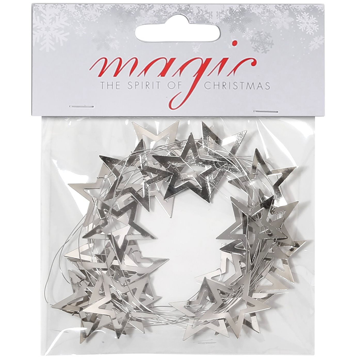 LAALU karácsonyi füzér csillagokkal, ezüst, 2 m (LAU-1870)