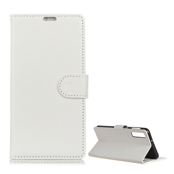 Tok álló, bőr hatású (FLIP, oldalra nyíló, asztali tartó funkció, prémium) FEHÉR [Samsung Galaxy A7 (2018) SM-A750F] (5996457826407)