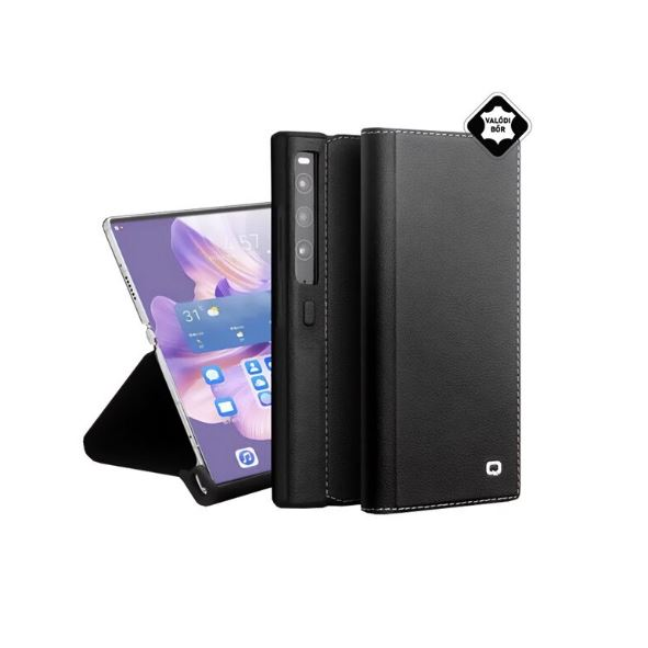 QIALINO tok álló, valódi bőr (FLIP, oldalra nyíló, asztali tartó) FEKETE [Huawei Mate Xs 2] (GP-148488)