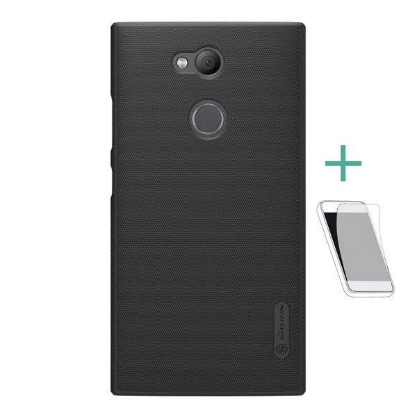 NILLKIN SUPER FROSTED műanyag telefonvédő (gumírozott, érdes felület + képernyővédő fólia) FEKETE [Sony Xperia L2 (H4311)] (5996457764358)