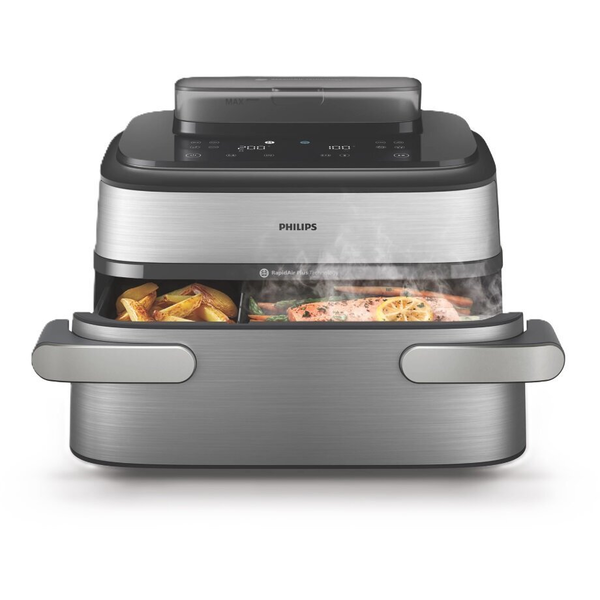 Philips 5000 series NA565/02 frituregryde Dobbelt 9,5 L Enkeltstående 2750 W Varmluftsteger Sort, Sølv, Rustfrit stål