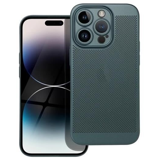 Gigapack Apple iPhone 14 Pro légáteresztő, lyukacsos műanyag tok sötétzöld (GP-142647) (GP-142647)