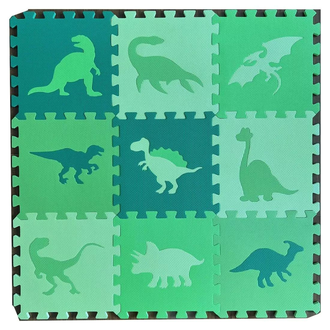Dinó mintás 9 darabos szivacs szőnyeg puzzle 90 x 90 cm - Zöld (KR2256)