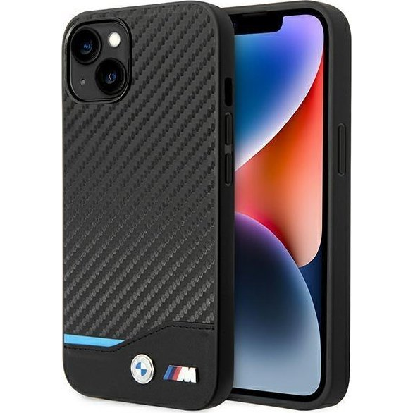 BMW Leather Carbon Apple iPhone 14 Plus hátlap tok, fekete (BMW311)
