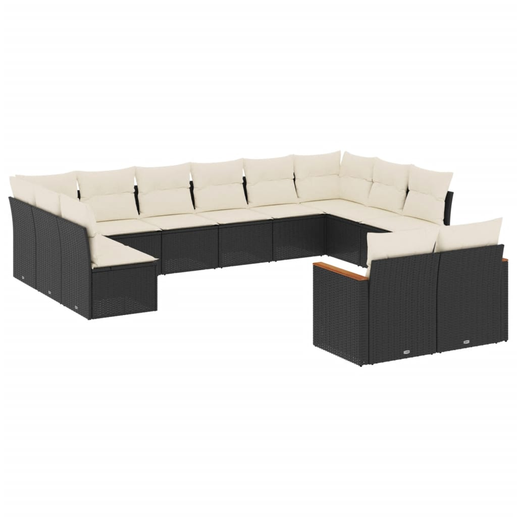 12 részes fekete polyrattan kerti ülőgarnitúra párnákkal (3258843)