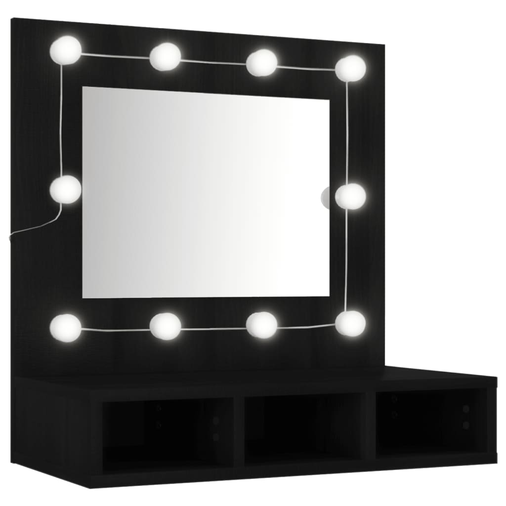 fekete tükrös szekrény LED-ekkel 60 x 31,5 x 62 cm (833520)