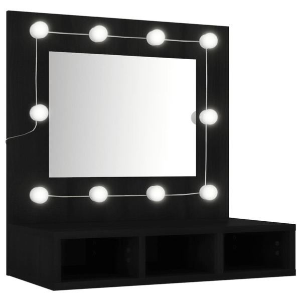 fekete tükrös szekrény LED-ekkel 60 x 31,5 x 62 cm