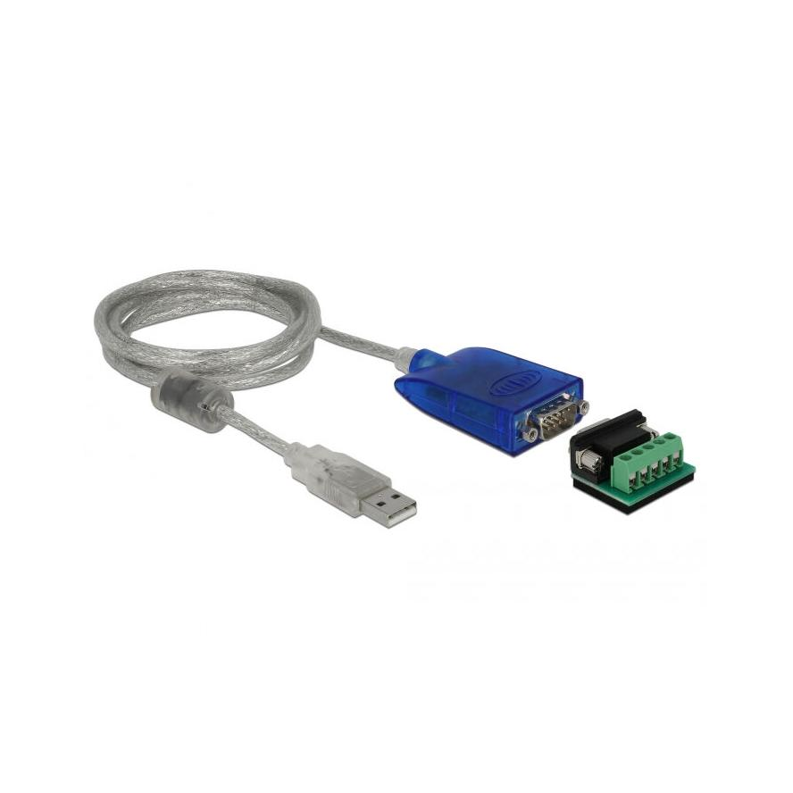 Delock USB-A 2.0 -> Serial RS-232/RS422/RS485 M/M adapter 1.5m ezüst túlterhelés védelemmel (64055)
