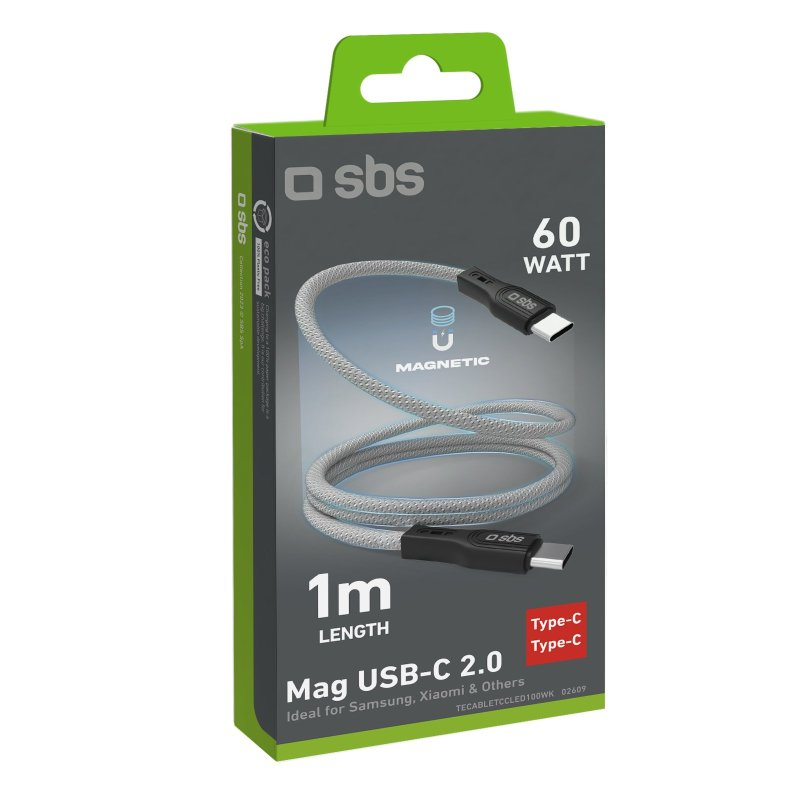 SBS USB-C apa - USB-C apa Adat és töltő kábel - Szürke (1m) (TECABLETCCMAG)