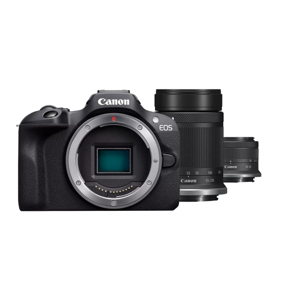 Canon EOS R100 + RF-S 18-45mm F4.5-6.3 IS STM + RF-S 55-200mm F5-7.1 IS STM Kit MILC 24,1 MP CMOS 6000 x 4000 pixelek Fekete