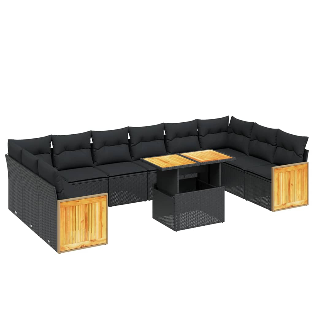 11 részes fekete polyrattan kerti ülőgarnitúra párnákkal (3274128)