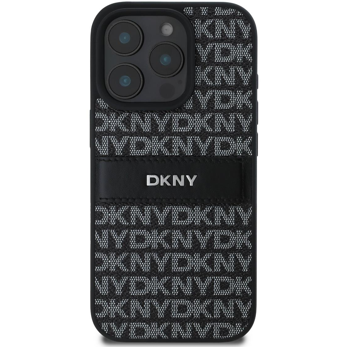 DKNY PU Leather Repeat Pattern Tonal Stripe iPhone 16 Pro Max Black tok (DKHCP16XPRTHSLK)