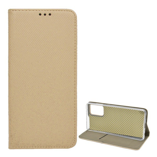 Tok álló, bőr hatású (FLIP, oldalra nyíló, asztali tartó funkció, rombusz minta) ARANY [Samsung Galaxy A72 5G (SM-A726F)] (5996591032610)