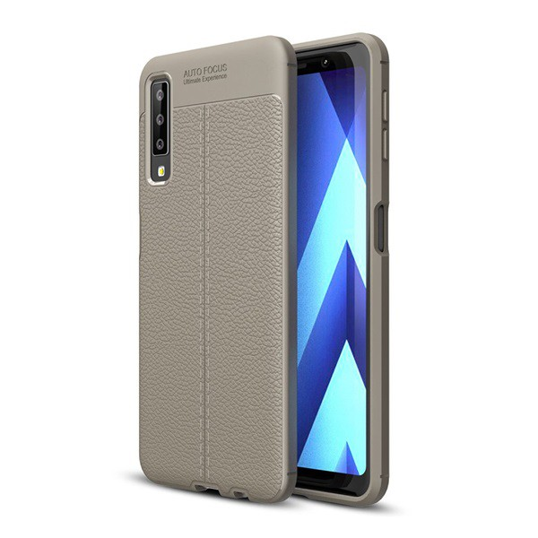 Szilikon telefonvédő (közepesen ütésálló, bőr hatású, varrás minta) SZÜRKE [Samsung Galaxy A7 (2018) SM-A750F] (5996457826124)