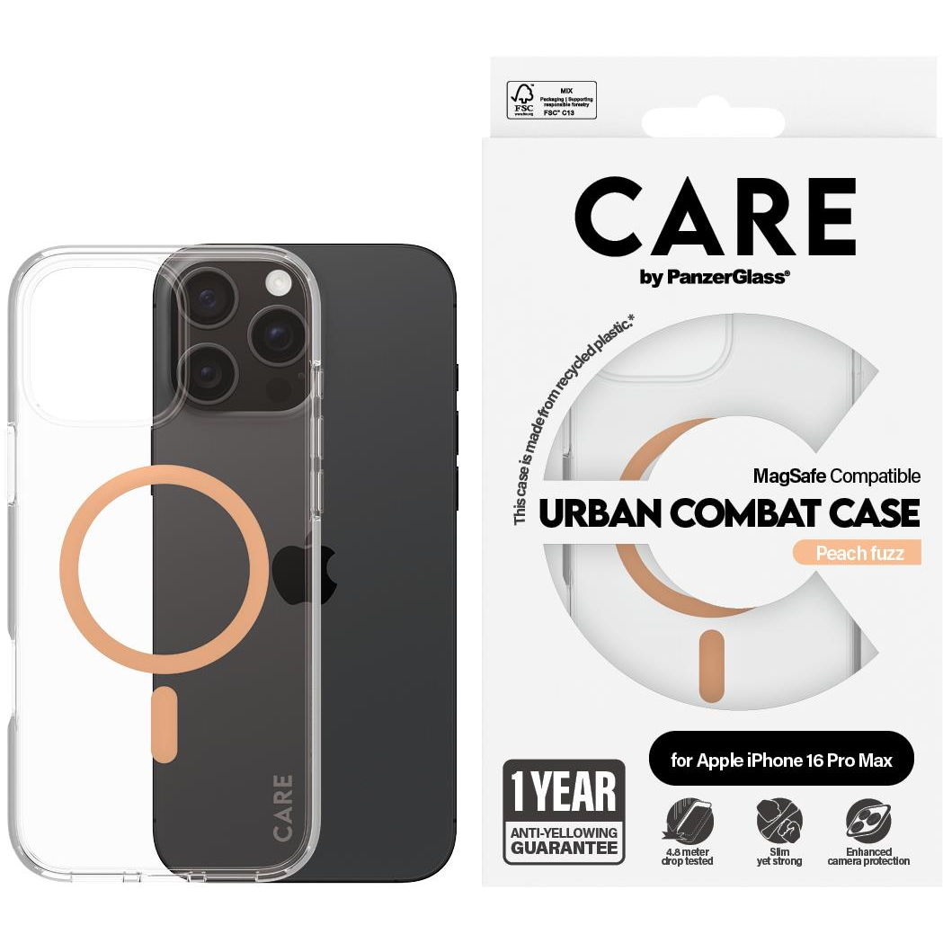 PanzerGlass CARE Apple iPhone 16 Pro Max MagSafe Urban Combat átlátszó/barackszín nem sárguló tok (1376)