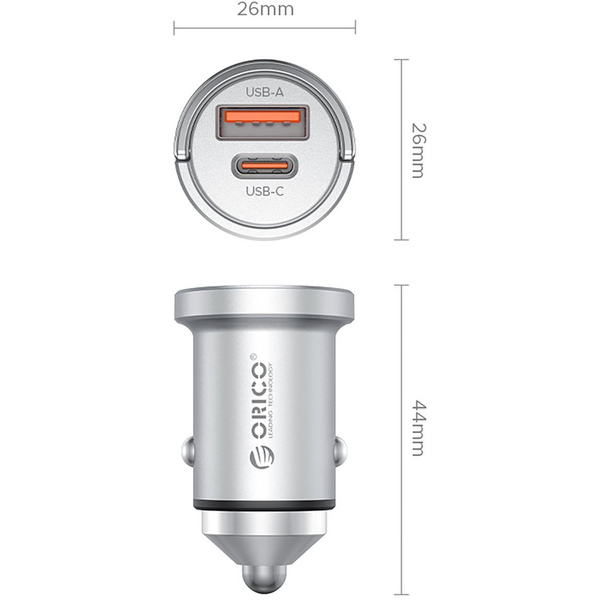 Ładowarka samochodowa Orico MiniRing Pro 45W USB-A + USB-C - ezüst