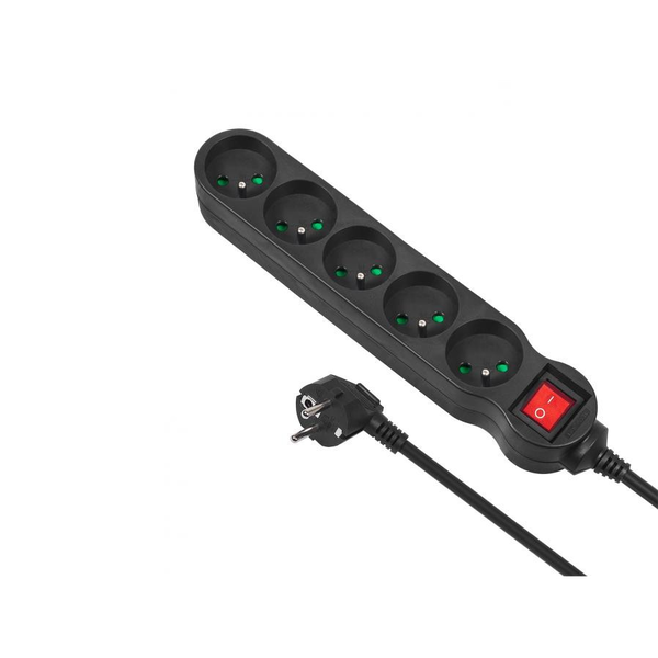 Prelungitor electric cu comutator, Maclean, MCE185 5 prize 5m, negru