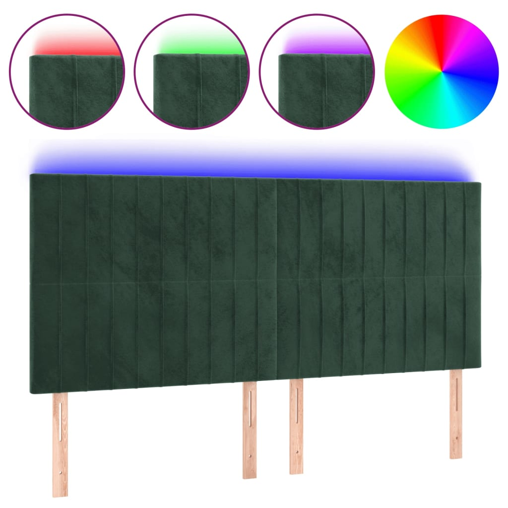 sötétzöld bársony LED-es fejtámla 180x5x118/128 cm (3122725)