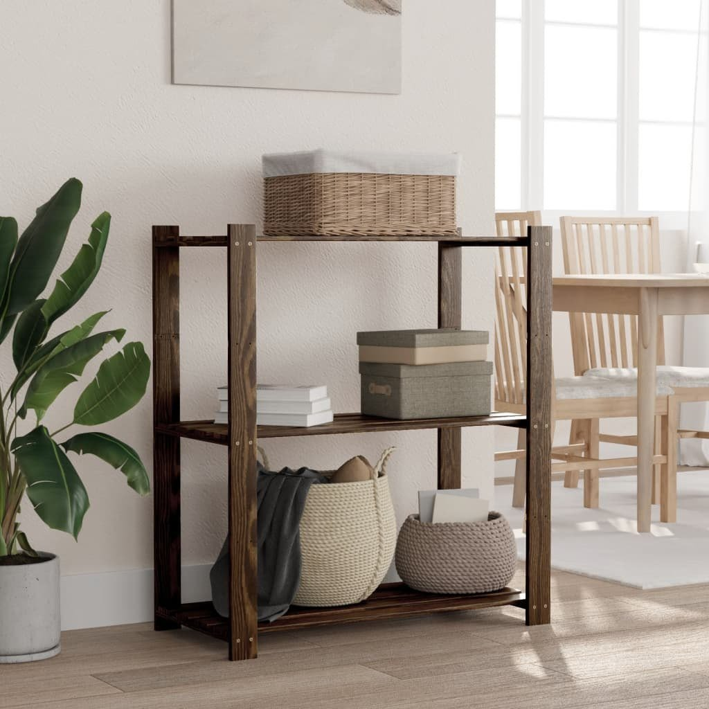 3 szintes fekete tömör fenyőfa tárolóállvány 80 x 38 x 90 cm (373408 VidaXL)