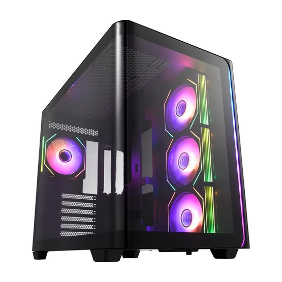 FSP M580-BA Midi Torony Számítógépház + 4db 120mm ARGB ventilátor - Fekete