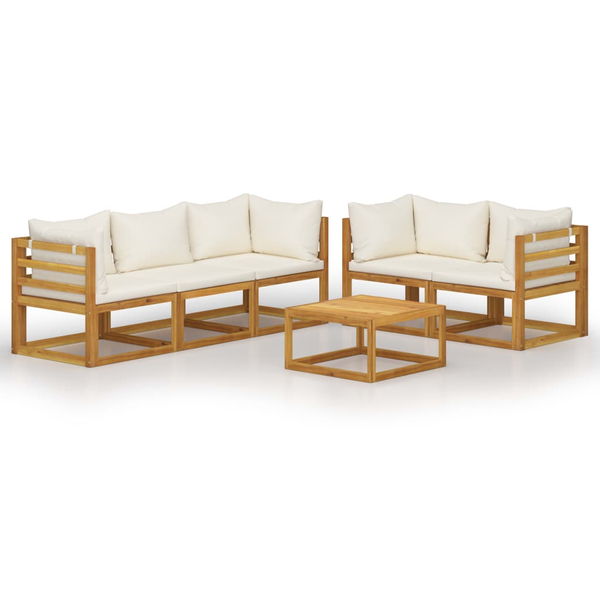 Set mobilier grădină cu perne, 6 piese, crem, lemn masiv acacia