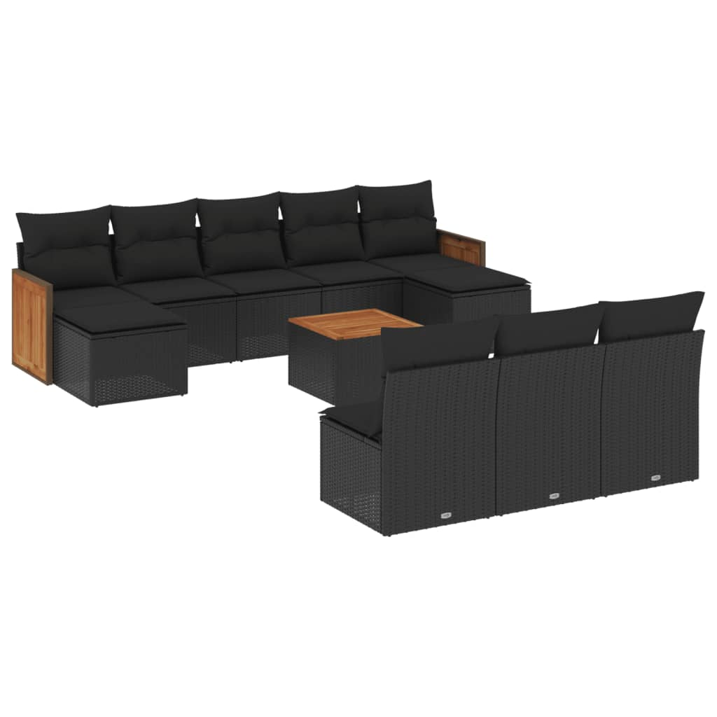 11 részes fekete polyrattan kerti ülőgarnitúra párnákkal (3228071)
