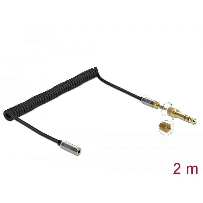Delock Összecsavart kábelbővítmény 3,5 mm 3 tűs Sztereo Jack apa Sztereo Jack anya 6,35 mm csavar (85832)