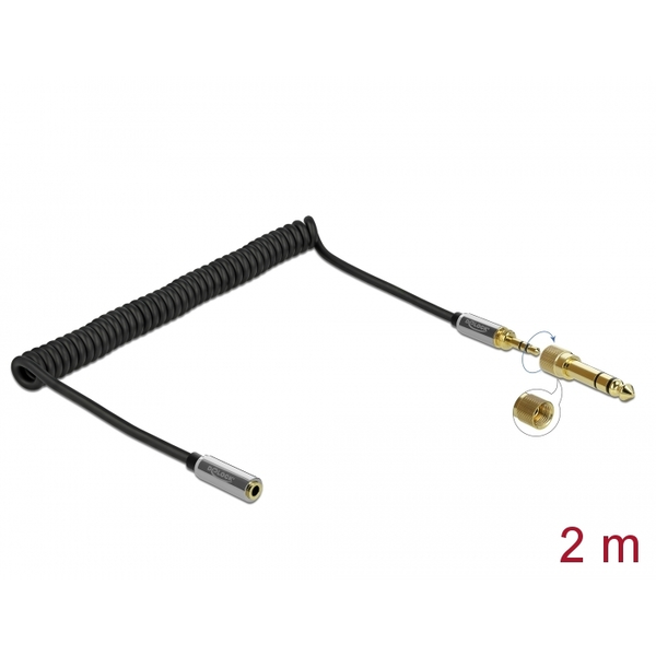 Delock Összecsavart kábelbővítmény 3,5 mm 3 tűs Sztereo Jack apa   Sztereo Jack anya 6,35 mm csavar (85832)