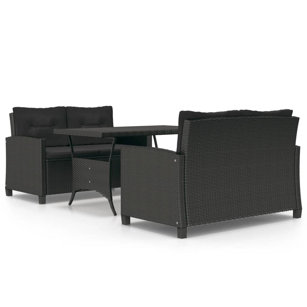 3 részes polyrattan kerti étkezőgarnitúra fekete párnákkal (3095249)
