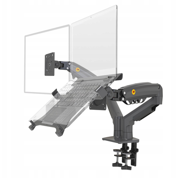 F160-FP Podwójny Ergonomiczny uchwyt biurkowy do laptopa i monitora Regulacja 3D