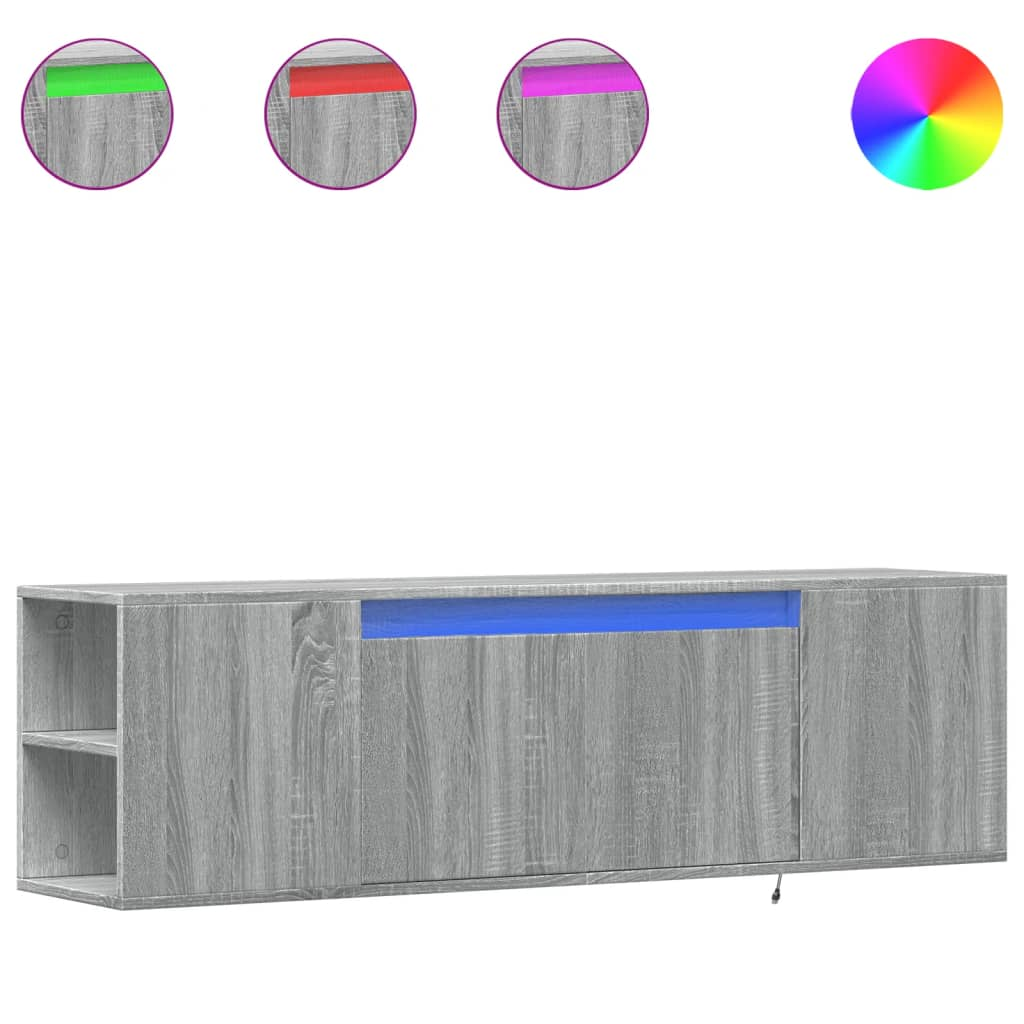 szürke sonoma színű fali TV-szekrény LED-del 135x31x39,5 cm (852388)
