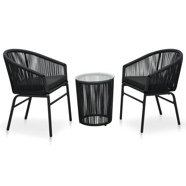 Комплект градински мебели vidaXL, 3 части, с възглавници, PVC ратан, 58 x 58 x 78 см, черен