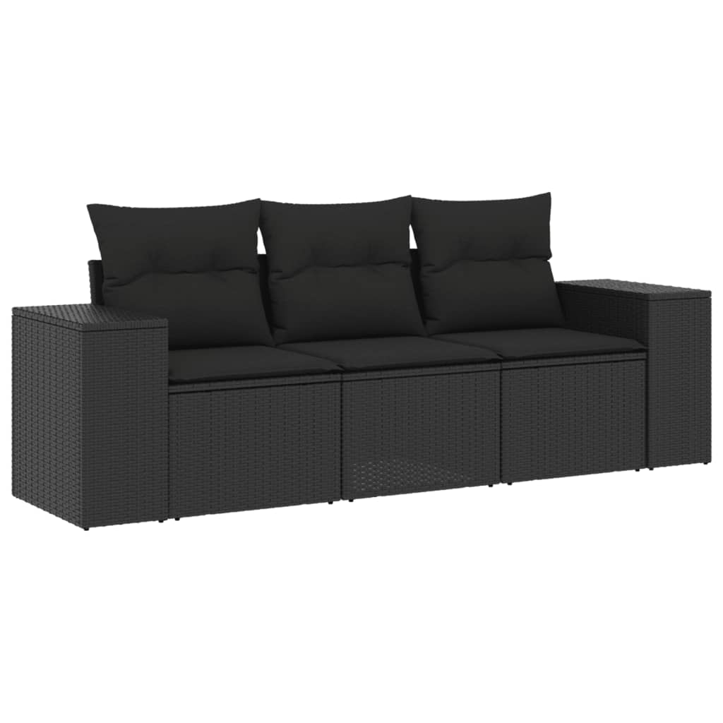 3 részes fekete polyrattan kerti ülőgarnitúra párnával (3254592)