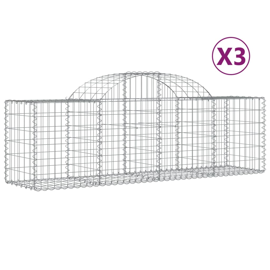 3 db íves horganyzott vas gabion kosár 200x50x60/80 cm (3146279)