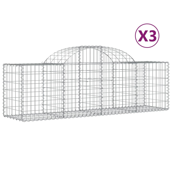 3 db íves horganyzott vas gabion kosár 200x50x60/80 cm