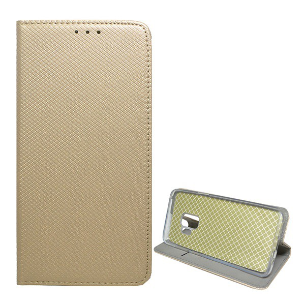 Tok álló, bőr hatású (FLIP, oldalra nyíló, asztali tartó funkció, rombusz minta) ARANY [Samsung Galaxy S9 (SM-G960)] (5996457746217)