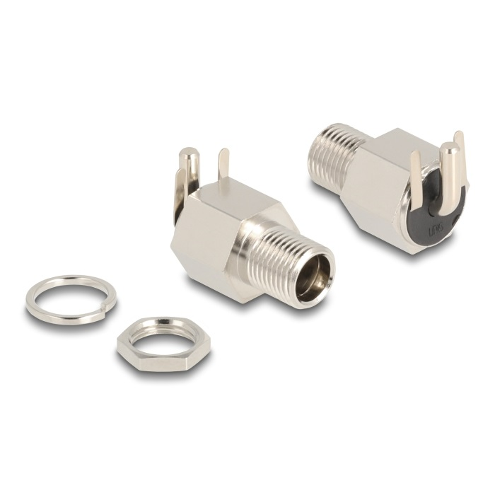 Delock DC csatlakozó anya 5,5 x 2,1 mm-es forrasztott foglalatfej verzióval ívelt - Hexagon 20 V / 10 A (90179) (90179)