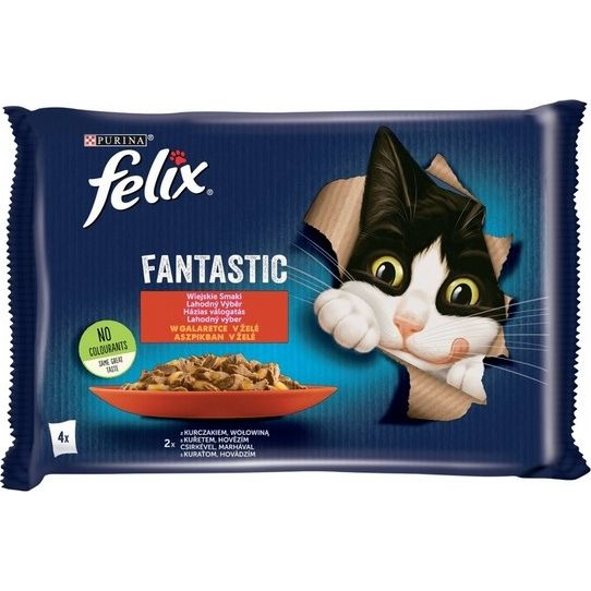 Állateledel alutasakos FELIX Fantastic macskáknak marha-csirke aszpikban 4x85 g
