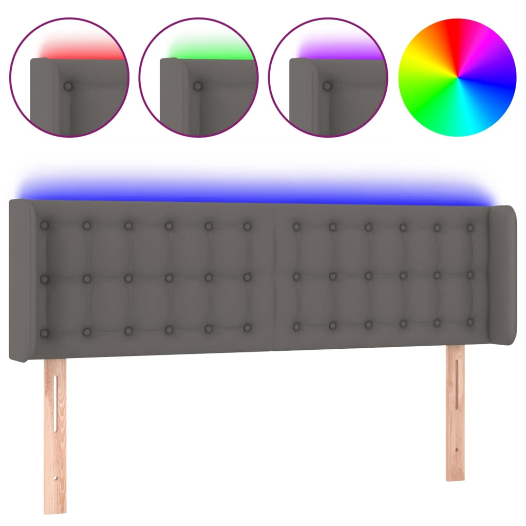 szürke műbőr LED-es fejtámla szárnyakkal 147x16x78/88 cm (3123330)