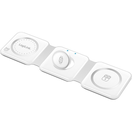 Logilink Összecsukható töltőállomás, 15 W, vezeték nélküli, iPhone, Apple Watch, AirPods készülékekhez, fehér