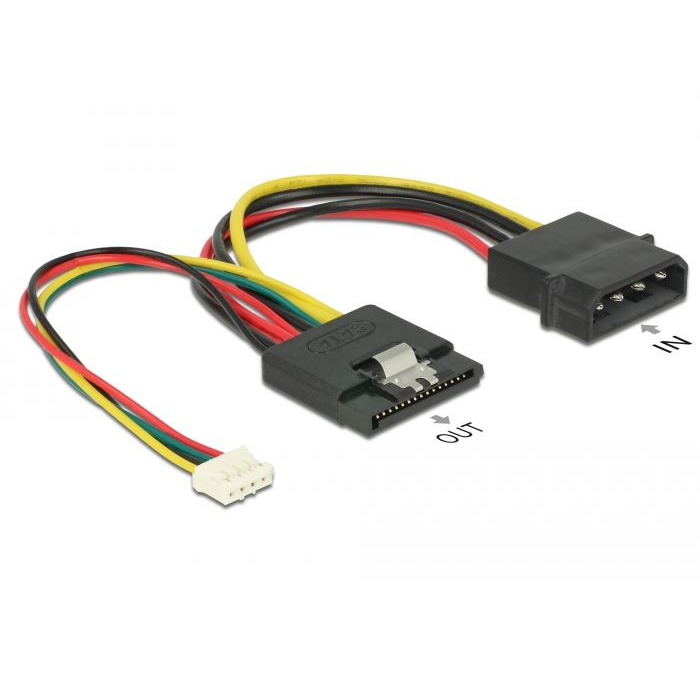 Delock Tápkábel 15 tűs SATA -> 4 tűs Molex-csatlakozódugó + 4 tűs tápcsatlakozó (85673) (d85673)